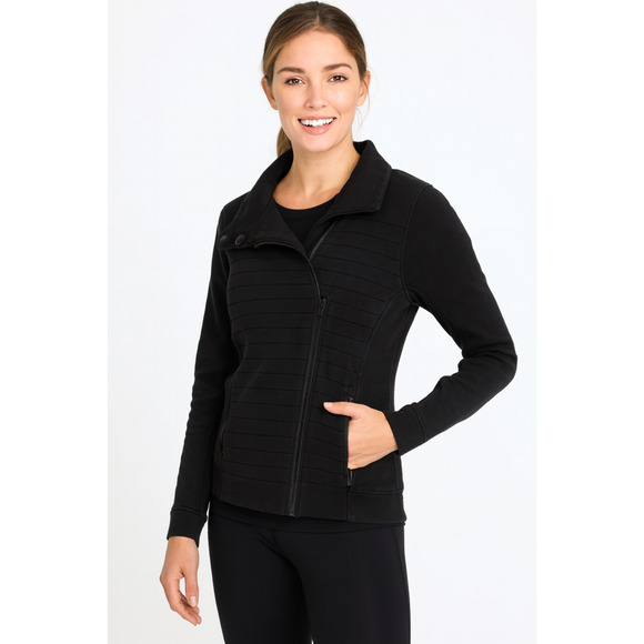 Lululemon Fleece Be True Jacket Asymmetric Up Relaxed Fit Mock Neck Black Size 6 - Picture 1 of 9